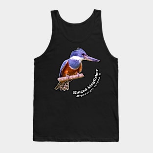 Ringed kingfisher tropical bird pin white text Tank Top